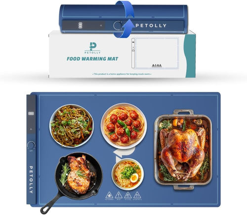 Food Warming Mat – Blue | 8 Heat Levels, 6-Hour Timer & Portable Design